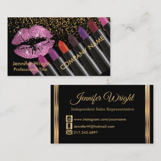 ピンクかわいらしの唇と口紅 名刺 (正面/裏面)
