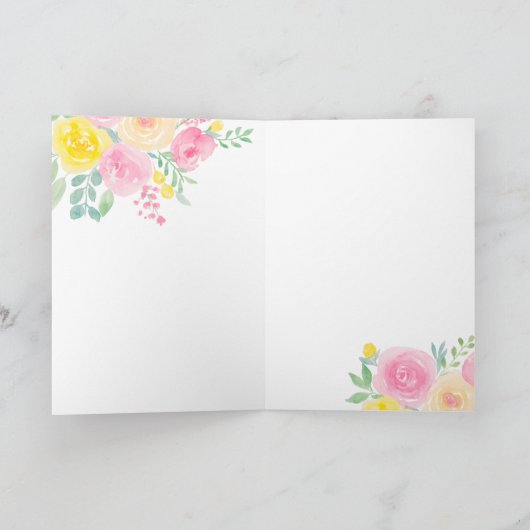 ピンクかわいらしの夏のフローラハッピーバースデー写真 カード (内部)