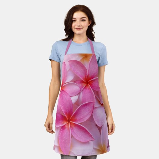 ピンクかわいらしの夏の花 エプロン (着用した状態)