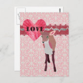 ピンクかわいらしの子鹿ラブダマスク葉書 ポストカード (正面/裏面)