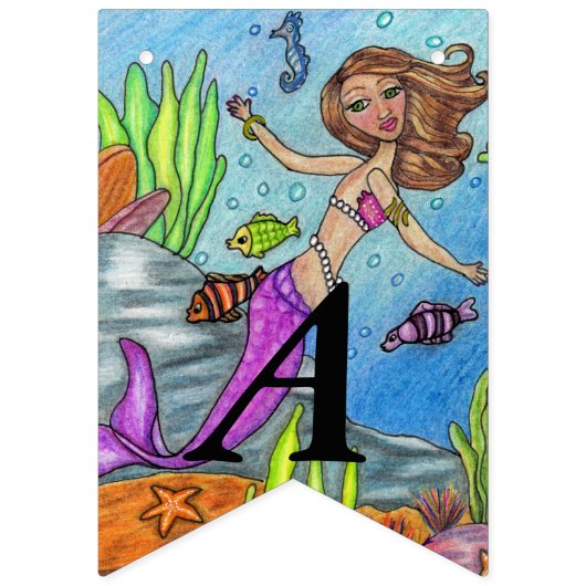 ピンクかわいらしの尾の誕生日マーメイド海 バンティングフラッグ (第2の旗)