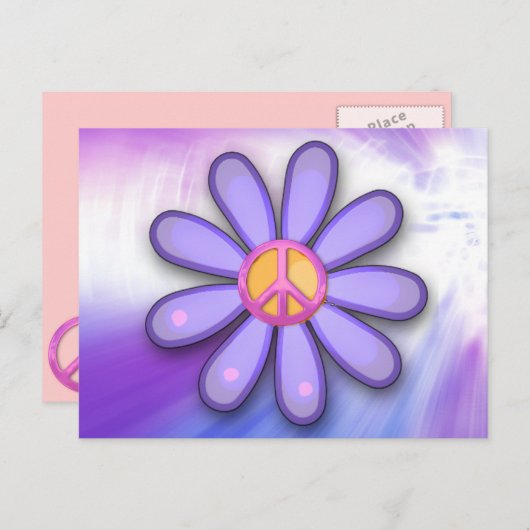 ピンクかわいらしの平和サイン ポストカード (正面/裏面)