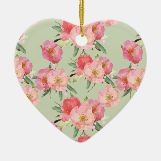 ピンクかわいらしの庭の花の水色 セラミックオーナメント (正面)