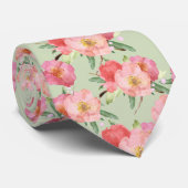 ピンクかわいらしの庭の花の水色 ネクタイ (ロール)