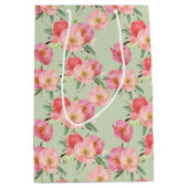 ピンクかわいらしの庭の花の水色 ミディアムペーパーバッグ (正面)