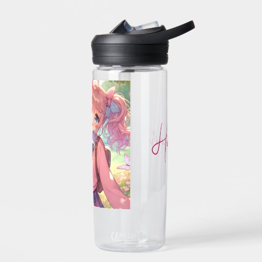 ピンクかわいらしの弁髪をしたアニメの少女 ウォーターボトル (左面)