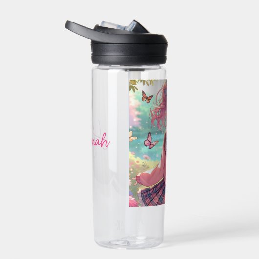 ピンクかわいらしの弁髪をしたアニメの少女 ウォーターボトル (右面)