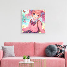 ピンクかわいらしの弁髪をしたアニメの少女