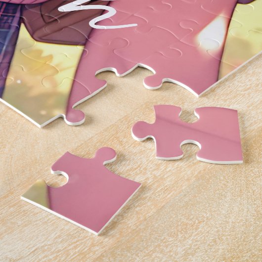 ピンクかわいらしの弁髪をしたアニメの少女 ジグソーパズル (側面)