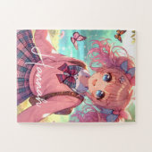 ピンクかわいらしの弁髪をしたアニメの少女 ジグソーパズル (横)