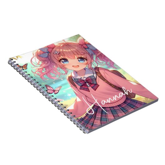 ピンクかわいらしの弁髪をしたアニメの少女 ノートブック (右側)