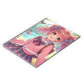 ピンクかわいらしの弁髪をしたアニメの少女 ノートブック (左側)