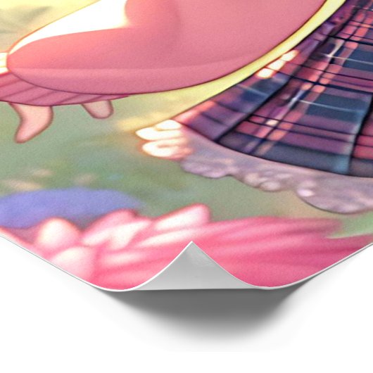 ピンクかわいらしの弁髪をしたアニメの少女 ポスター (角)