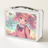 ピンクかわいらしの弁髪をしたアニメの少女 メタルランチボックス (裏面)