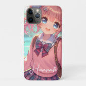 ピンクかわいらしの弁髪をしたアニメの少女 Case-Mate iPhoneケース (裏)