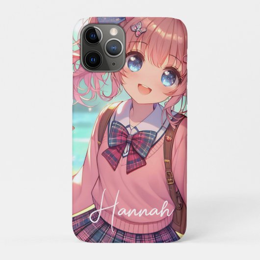 ピンクかわいらしの弁髪をしたアニメの少女 Case-Mate iPhoneケース (裏)