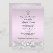 ピンクかわいらしの弓と十字聖餐式 招待状 (正面/裏面)