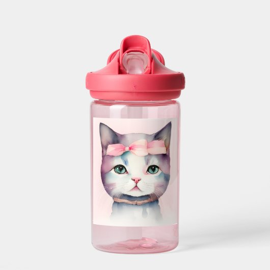 ピンクかわいらしの弓のウォーターボトル付子猫 ウォーターボトル (正面)