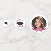 ピンクかわいらしの弓の写真未来の明るい卒業 コンフェッティ (裏面)