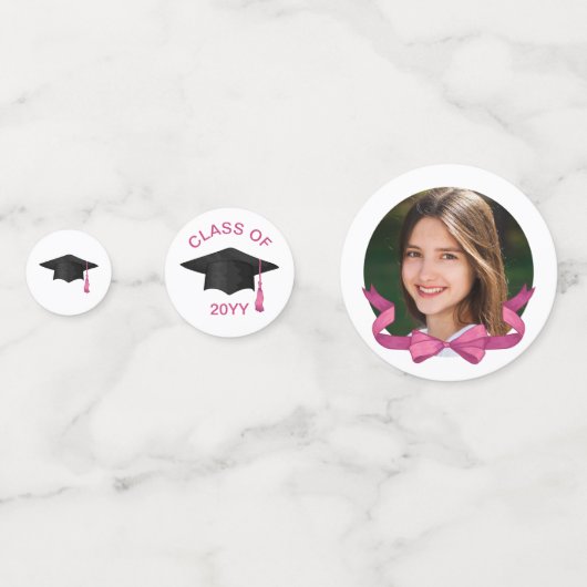 ピンクかわいらしの弓の写真未来の明るい卒業 コンフェッティ (裏面)