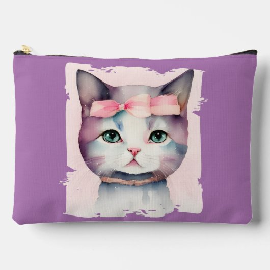 ピンクかわいらしの弓を持つ子猫 アクセサリーポーチ (正面)