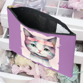 ピンクかわいらしの弓を持つ子猫 アクセサリーポーチ