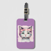 ピンクかわいらしの弓を持つ子猫 ラゲッジタグ (正面縦)
