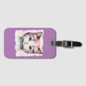 ピンクかわいらしの弓を持つ子猫 ラゲッジタグ (正面横)