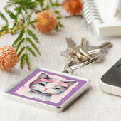 ピンクかわいらしの弓キーチェーン付き子猫 キーホルダー (側面)