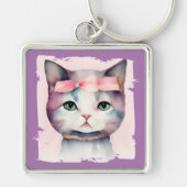 ピンクかわいらしの弓キーチェーン付き子猫 キーホルダー (正面)