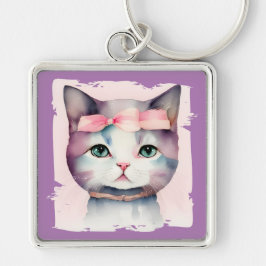 ピンクかわいらしの弓キーチェーン付き子猫 キーホルダー