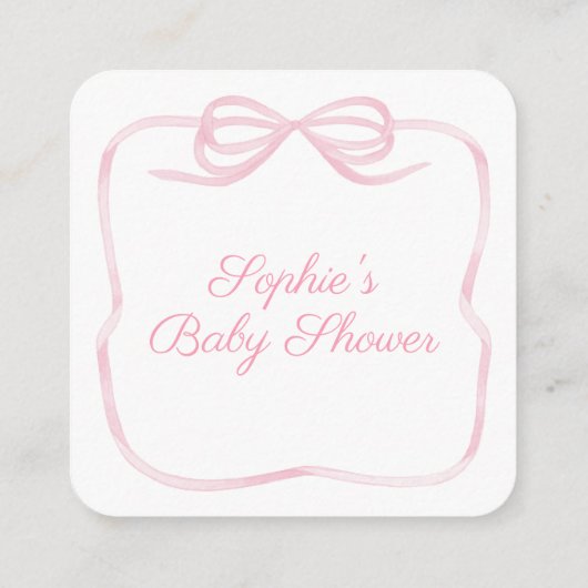 ピンクかわいらしの弓シャワーQRコードRSVP エンクロージャーカード (裏面)