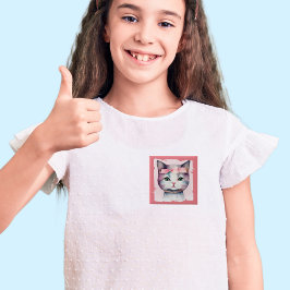 ピンクかわいらしの弓ボタン付き子猫 缶バッジ