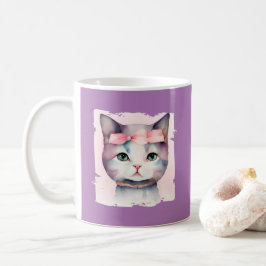 ピンクかわいらしの弓マグカップ付き子猫 コーヒーマグカップ