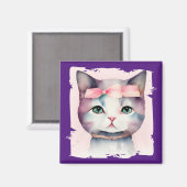 ピンクかわいらしの弓マグネット付子猫 マグネット (正面/裏面)
