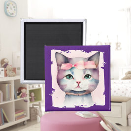 ピンクかわいらしの弓マグネット付子猫 マグネット