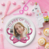 ピンクかわいらしの弓ラウンド写真年の卒業 ペーパープレート (パーティー)