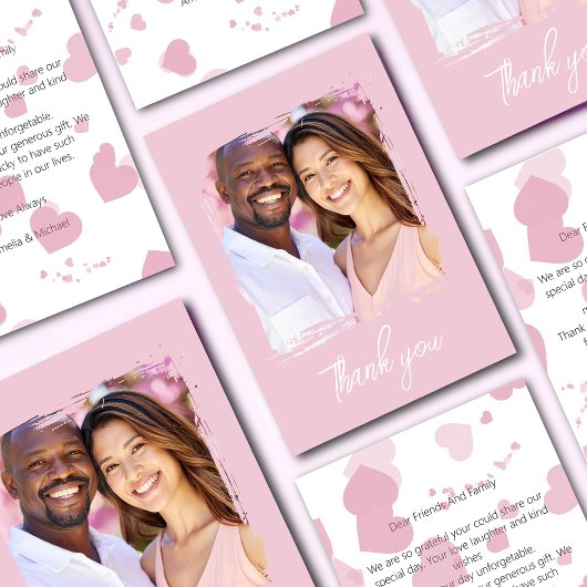 ピンクかわいらしの愛ハート写真 サンキューカード