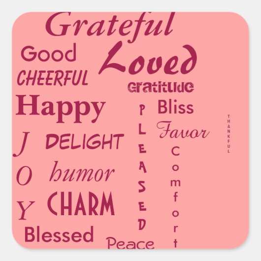 ピンクかわいらしの感謝ステッカー スクエアシール (正面)