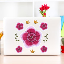 ピンクかわいらしの手描きフローラ