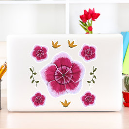 ピンクかわいらしの手描きフローラ シール