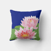 ピンクかわいらしの手絵を描の睡蓮が青 クッション (裏面)
