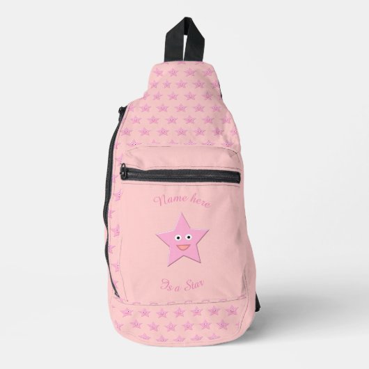 ピンクかわいらしの星パターン(の模様が)ある スリングバッグ (正面)