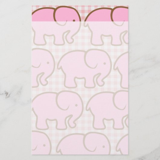 ピンクかわいらしの格子縞模様のピンクの象 便箋 (正面)