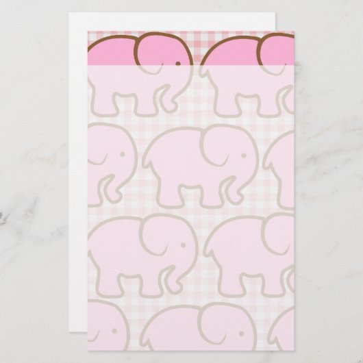 ピンクかわいらしの格子縞模様のピンクの象 便箋 (正面/裏面)