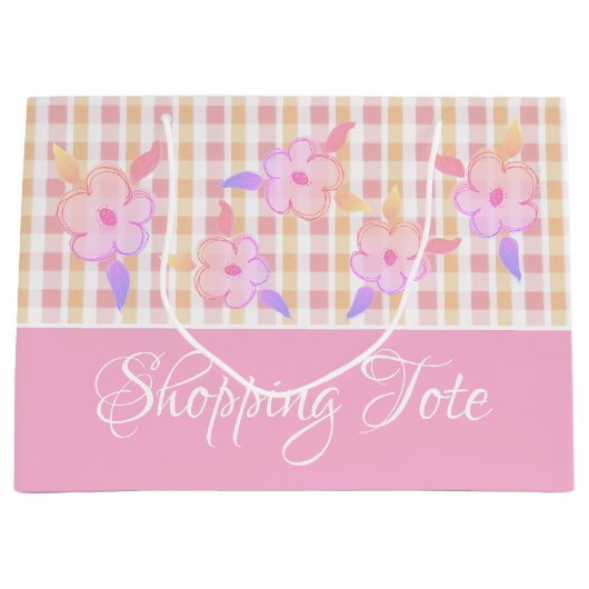 ピンクかわいらしの格子縞 ラージペーパーバッグ (正面)