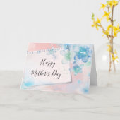 ピンクかわいらしの母の日に青い花を カード (黄色い花)