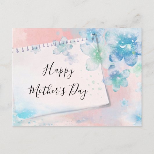 ピンクかわいらしの母の日に青い花を シーズンポストカード (正面)