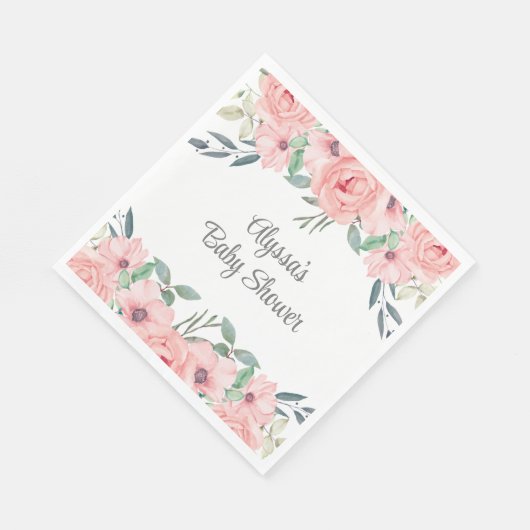 ピンクかわいらしの水の色のフローラ赤ちゃん女の子シャワー スタンダードランチョンナプキン (角)