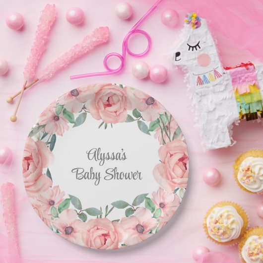 ピンクかわいらしの水の色のフローラ赤ちゃん女の子シャワー ペーパープレート (パーティー)
